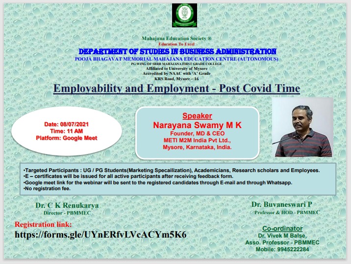 Webinar on Employability and Employment – Post Covid TIme